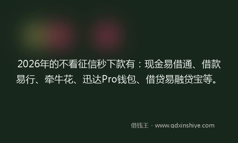 2026年的不看征信秒下款有：现金易借通、借款易行、牵牛花、迅达Pro钱包、借贷易融贷宝等。