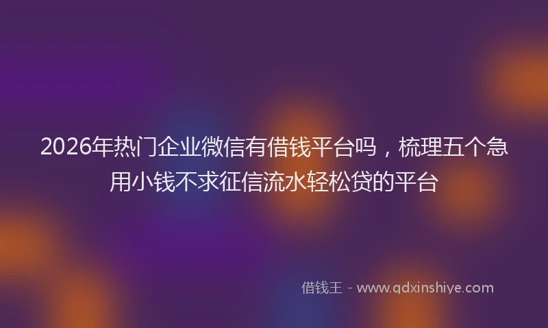 2026年热门企业微信有借钱平台吗，梳理五个急用小钱不求征信流水轻松贷的平台