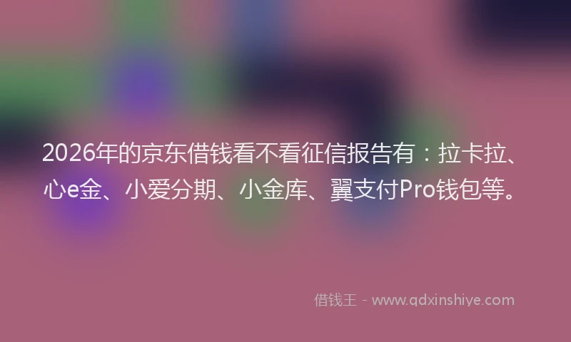 2026年的京东借钱看不看征信报告有：拉卡拉、心e金、小爱分期、小金库、翼支付Pro钱包等。