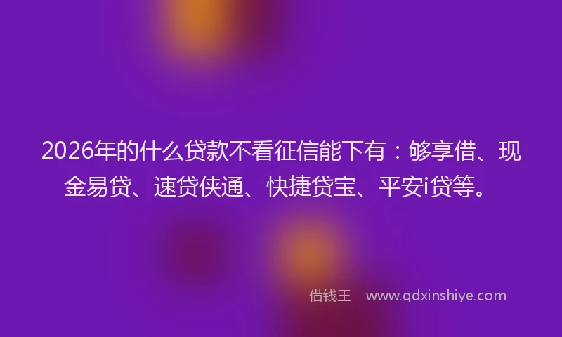 2026年的什么贷款不看征信能下有：够享借、现金易贷、速贷侠通、快捷贷宝、平安i贷等。