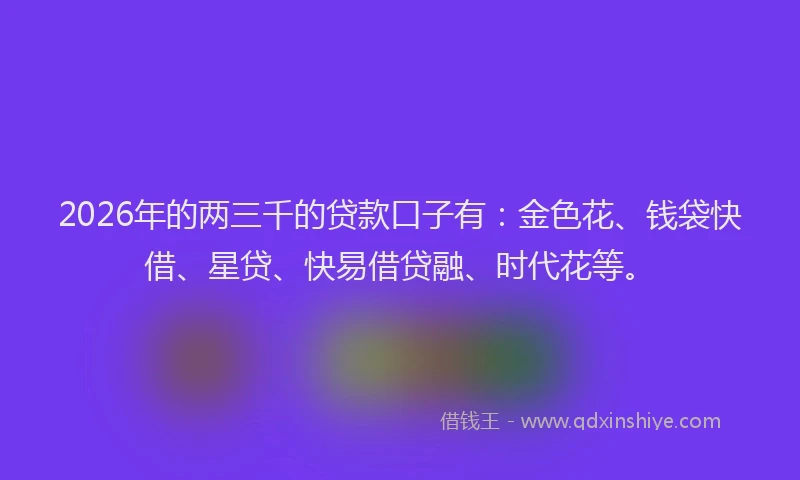 2026年的两三千的贷款口子有：金色花、钱袋快借、星贷、快易借贷融、时代花等。