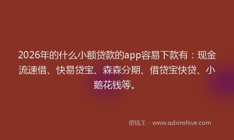 2026年的什么小额贷款的app容易下款有：现金流速借、快易贷宝、森森分期、借贷宝快贷、小鹅花钱等。