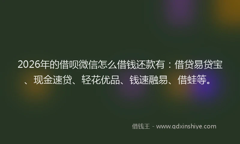 2026年的借呗微信怎么借钱还款有：借贷易贷宝、现金速贷、轻花优品、钱速融易、借蛙等。