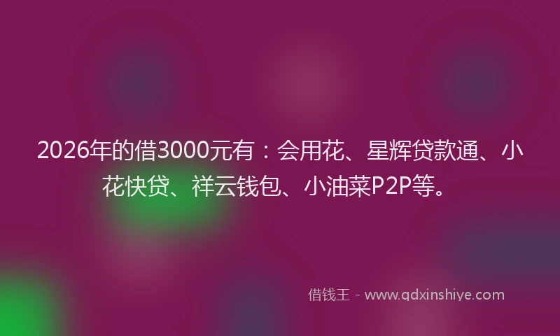 2026年的借3000元有：会用花、星辉贷款通、小花快贷、祥云钱包、小油菜P2P等。