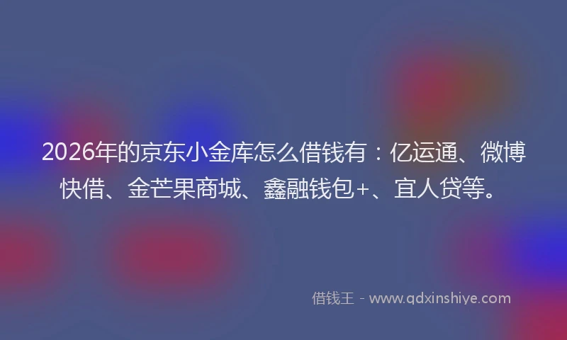 2026年的京东小金库怎么借钱有：亿运通、微博快借、金芒果商城、鑫融钱包+、宜人贷等。