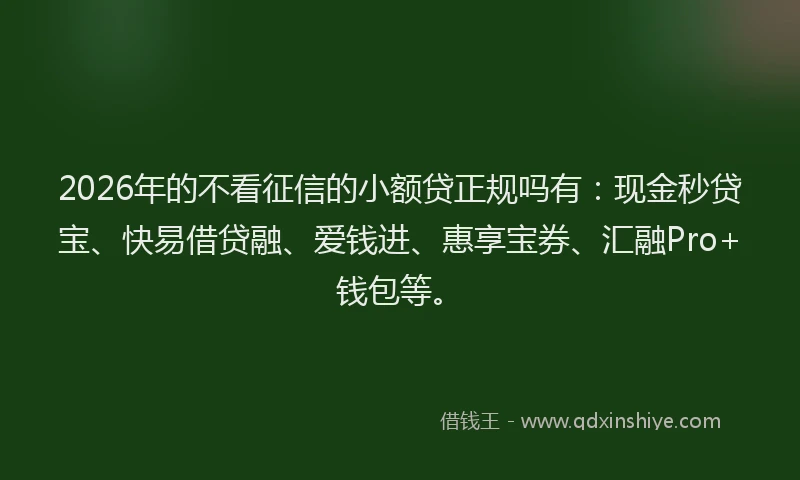 2026年的不看征信的小额贷正规吗有：现金秒贷宝、快易借贷融、爱钱进、惠享宝券、汇融Pro+钱包等。