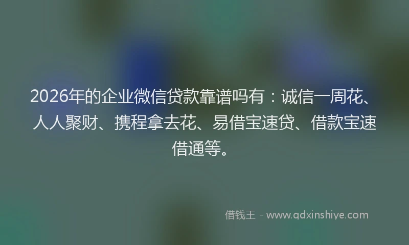2026年的企业微信贷款靠谱吗有：诚信一周花、人人聚财、携程拿去花、易借宝速贷、借款宝速借通等。