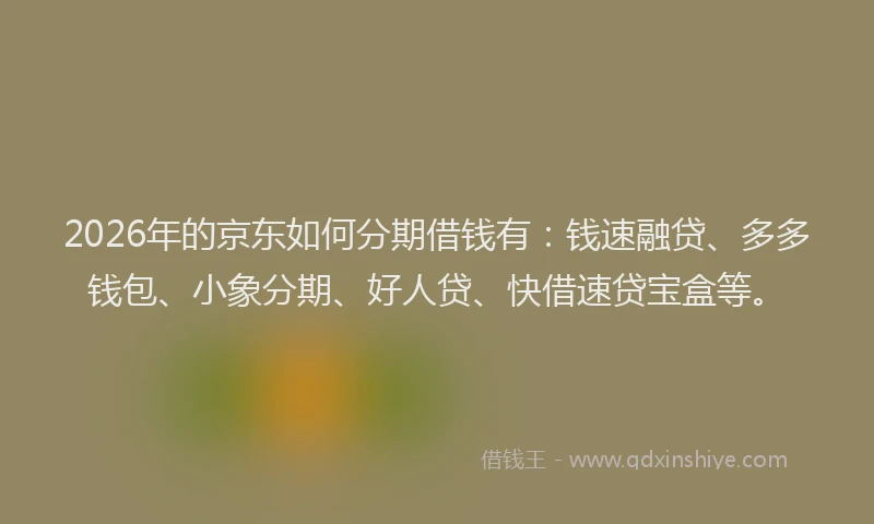2026年的京东如何分期借钱有：钱速融贷、多多钱包、小象分期、好人贷、快借速贷宝盒等。