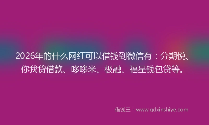 2026年的什么网红可以借钱到微信有：分期悦、你我贷借款、哆哆米、极融、福星钱包贷等。
