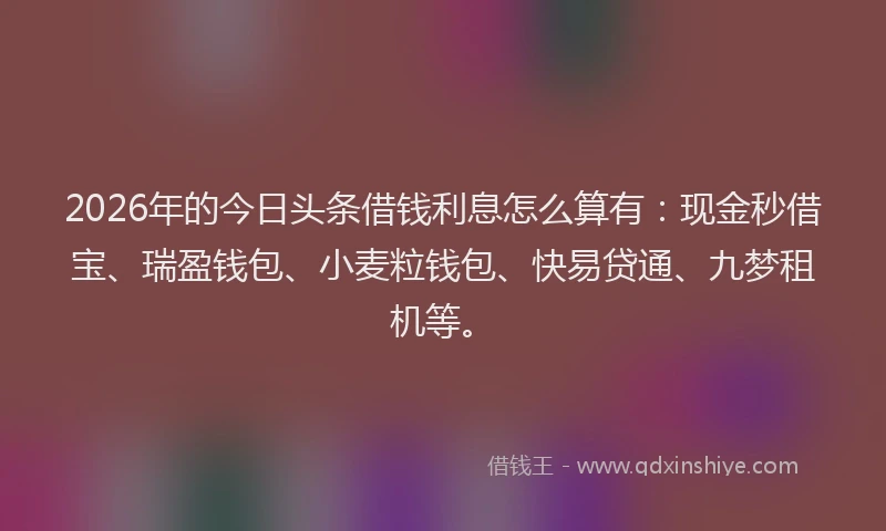 2026年的今日头条借钱利息怎么算有：现金秒借宝、瑞盈钱包、小麦粒钱包、快易贷通、九梦租机等。