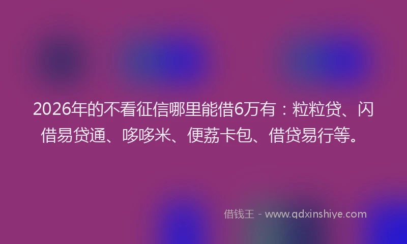 2026年的不看征信哪里能借6万有：粒粒贷、闪借易贷通、哆哆米、便荔卡包、借贷易行等。
