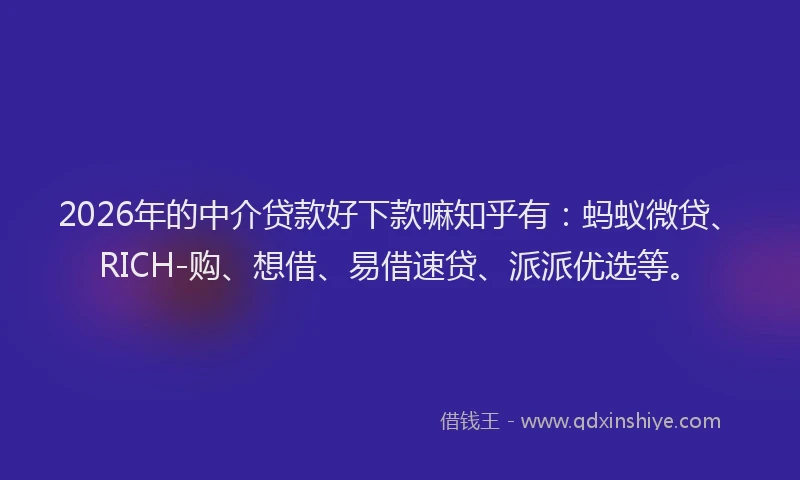 2026年的中介贷款好下款嘛知乎有：蚂蚁微贷、RICH-购、想借、易借速贷、派派优选等。