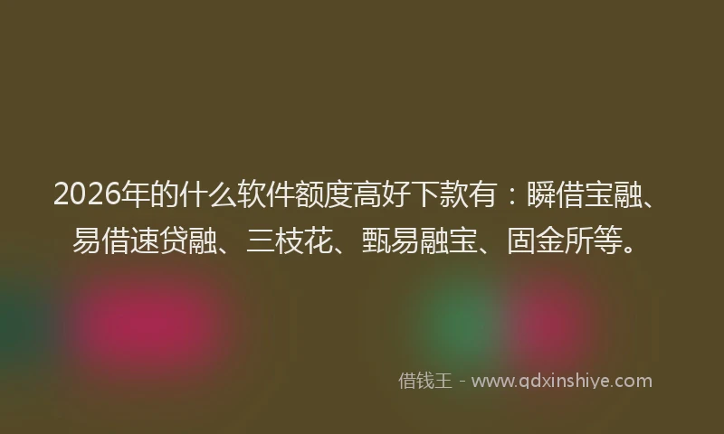 2026年的什么软件额度高好下款有：瞬借宝融、易借速贷融、三枝花、甄易融宝、固金所等。