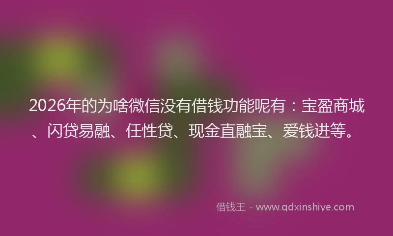 2026年的为啥微信没有借钱功能呢有：宝盈商城、闪贷易融、任性贷、现金直融宝、爱钱进等。