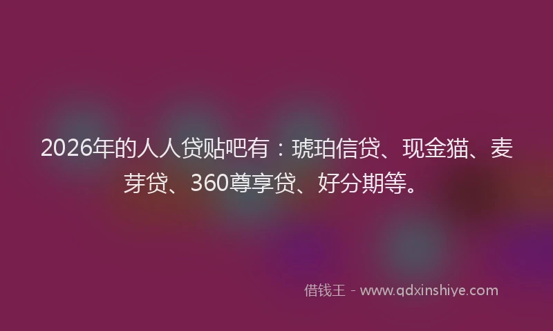2026年的人人贷贴吧有：琥珀信贷、现金猫、麦芽贷、360尊享贷、好分期等。