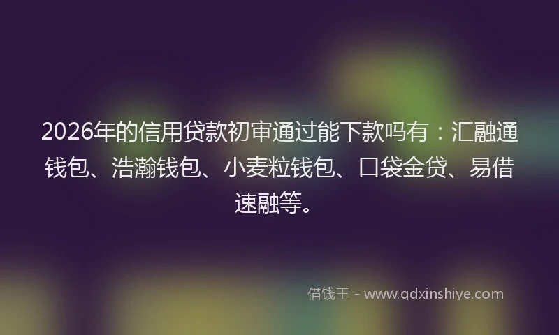 2026年的信用贷款初审通过能下款吗有：汇融通钱包、浩瀚钱包、小麦粒钱包、口袋金贷、易借速融等。