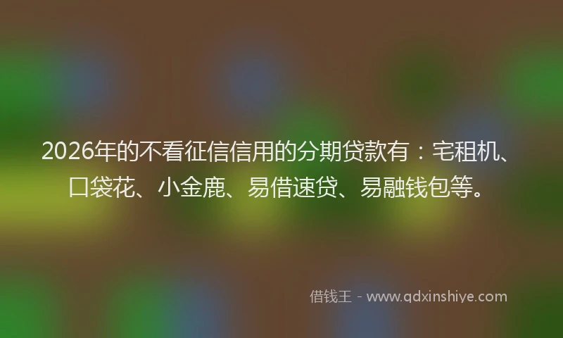 2026年的不看征信信用的分期贷款有：宅租机、口袋花、小金鹿、易借速贷、易融钱包等。