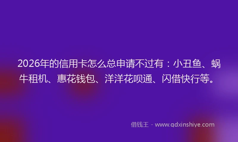 2026年的信用卡怎么总申请不过有：小丑鱼、蜗牛租机、惠花钱包、洋洋花呗通、闪借快行等。