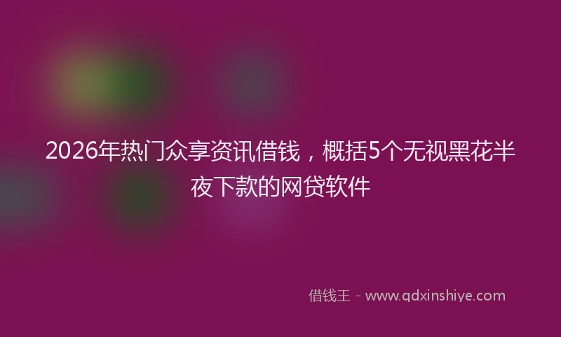 2026年热门众享资讯借钱，概括5个无视黑花半夜下款的网贷软件