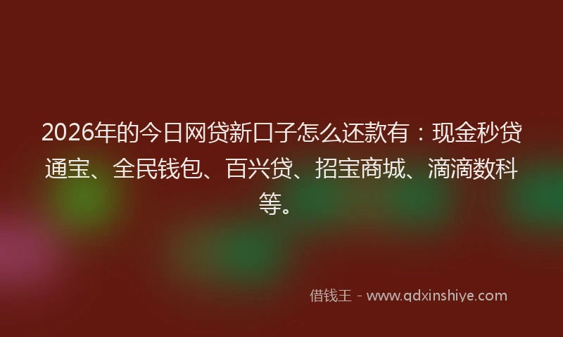 2026年的今日网贷新口子怎么还款有：现金秒贷通宝、全民钱包、百兴贷、招宝商城、滴滴数科等。