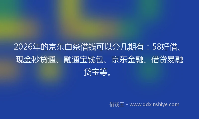 2026年的京东白条借钱可以分几期有：58好借、现金秒贷通、融通宝钱包、京东金融、借贷易融贷宝等。