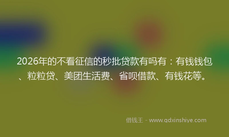 2026年的不看征信的秒批贷款有吗有：有钱钱包、粒粒贷、美团生活费、省呗借款、有钱花等。