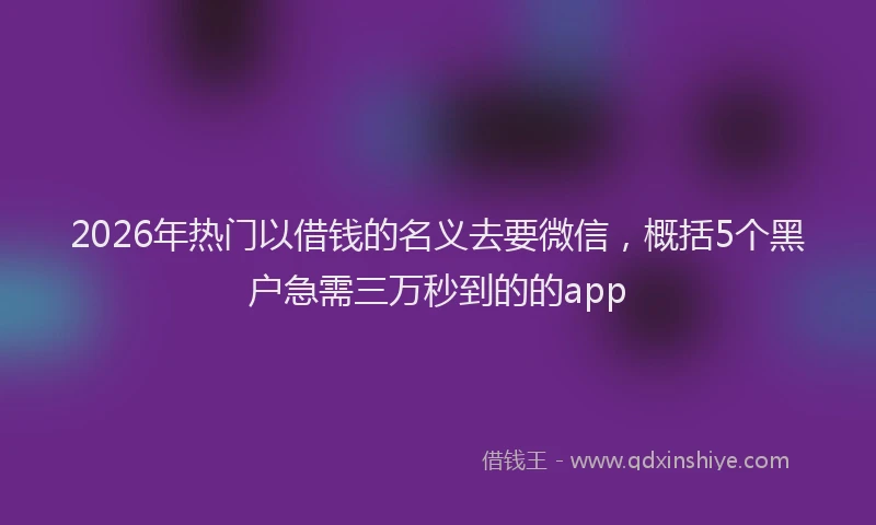 2026年热门以借钱的名义去要微信，概括5个黑户急需三万秒到的的app
