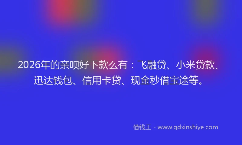 2026年的亲呗好下款么有：飞融贷、小米贷款、迅达钱包、信用卡贷、现金秒借宝途等。