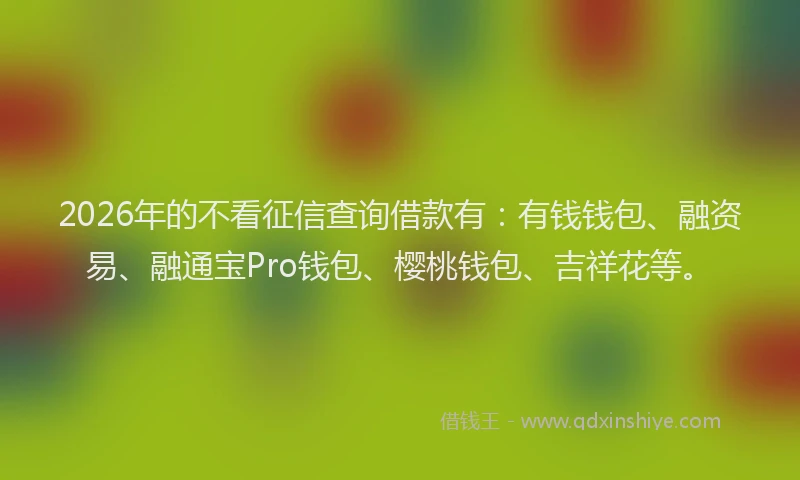 2026年的不看征信查询借款有：有钱钱包、融资易、融通宝Pro钱包、樱桃钱包、吉祥花等。