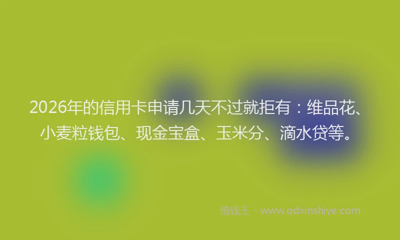 2026年的信用卡申请几天不过就拒有：维品花、小麦粒钱包、现金宝盒、玉米分、滴水贷等。