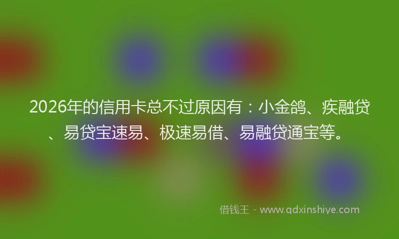 2026年的信用卡总不过原因有：小金鸽、疾融贷、易贷宝速易、极速易借、易融贷通宝等。