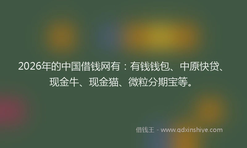 2026年的中国借钱网有：有钱钱包、中原快贷、现金牛、现金猫、微粒分期宝等。