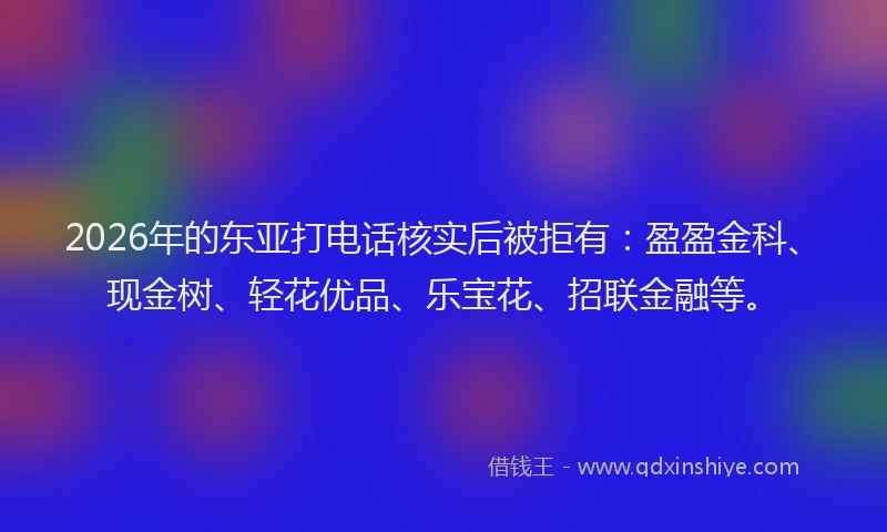 2026年的东亚打电话核实后被拒有：盈盈金科、现金树、轻花优品、乐宝花、招联金融等。