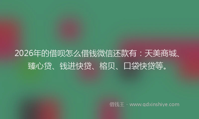 2026年的借呗怎么借钱微信还款有：天美商城、臻心贷、钱进快贷、榕贝、口袋快贷等。