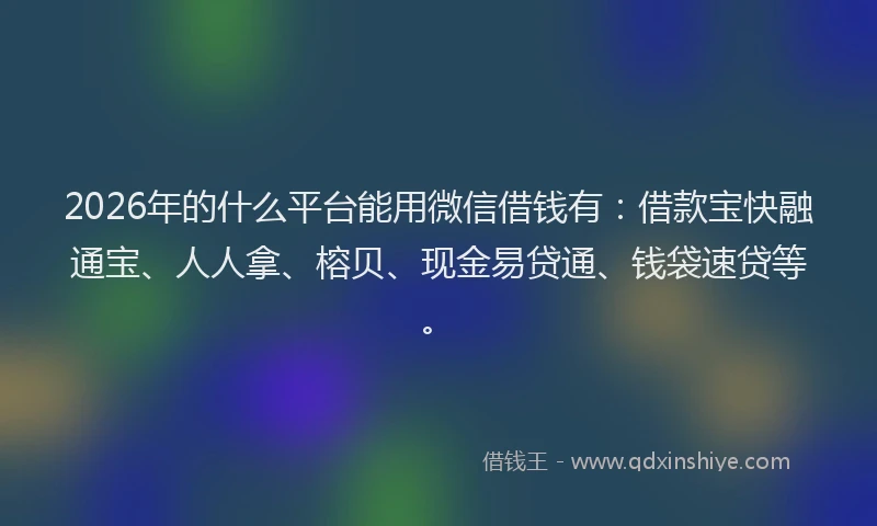 2026年的什么平台能用微信借钱有：借款宝快融通宝、人人拿、榕贝、现金易贷通、钱袋速贷等。