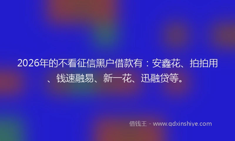 2026年的不看征信黑户借款有：安鑫花、拍拍用、钱速融易、新一花、迅融贷等。