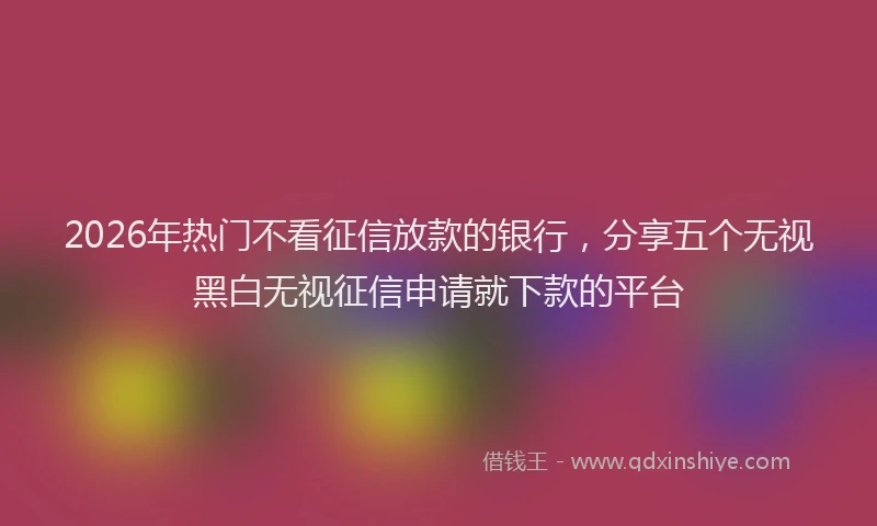 2026年热门不看征信放款的银行，分享五个无视黑白无视征信申请就下款的平台