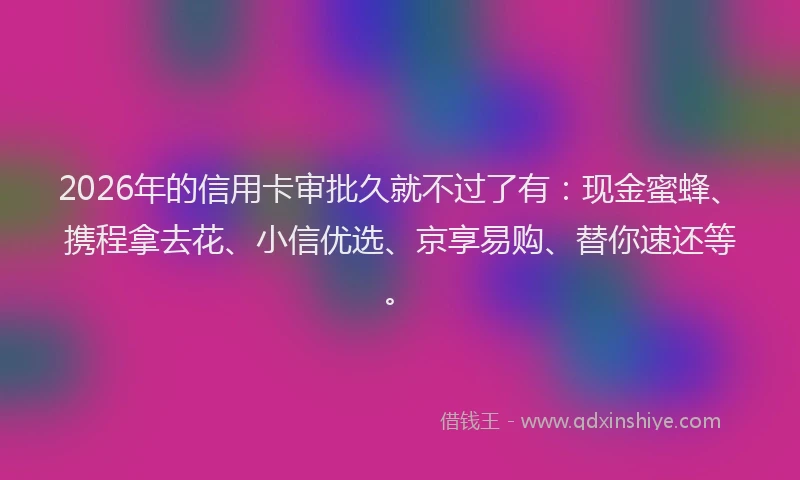 2026年的信用卡审批久就不过了有：现金蜜蜂、携程拿去花、小信优选、京享易购、替你速还等。