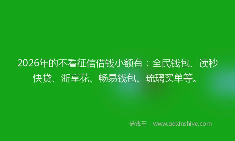 2026年的不看征信借钱小额有：全民钱包、读秒快贷、浙享花、畅易钱包、琉璃买单等。