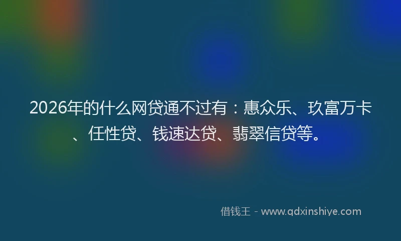 2026年的什么网贷通不过有：惠众乐、玖富万卡、任性贷、钱速达贷、翡翠信贷等。