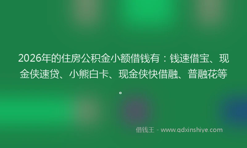 2026年的住房公积金小额借钱有：钱速借宝、现金侠速贷、小熊白卡、现金侠快借融、普融花等。