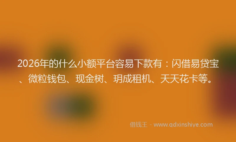 2026年的什么小额平台容易下款有：闪借易贷宝、微粒钱包、现金树、玥成租机、天天花卡等。