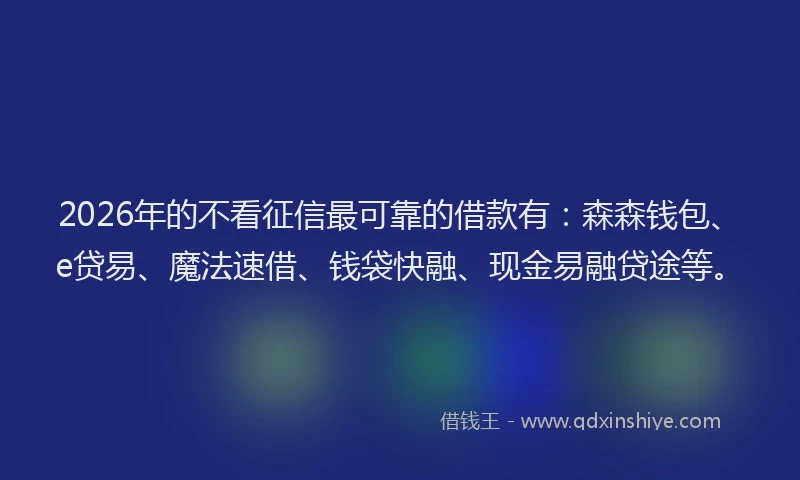 2026年的不看征信最可靠的借款有：森森钱包、e贷易、魔法速借、钱袋快融、现金易融贷途等。