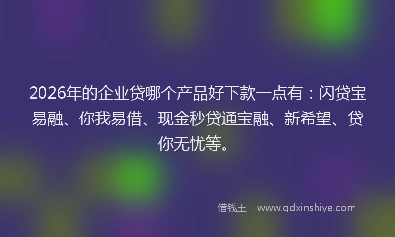 2026年的企业贷哪个产品好下款一点有：闪贷宝易融、你我易借、现金秒贷通宝融、新希望、贷你无忧等。