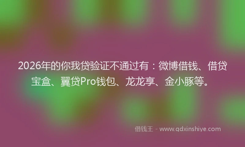 2026年的你我贷验证不通过有：微博借钱、借贷宝盒、翼贷Pro钱包、龙龙享、金小豚等。