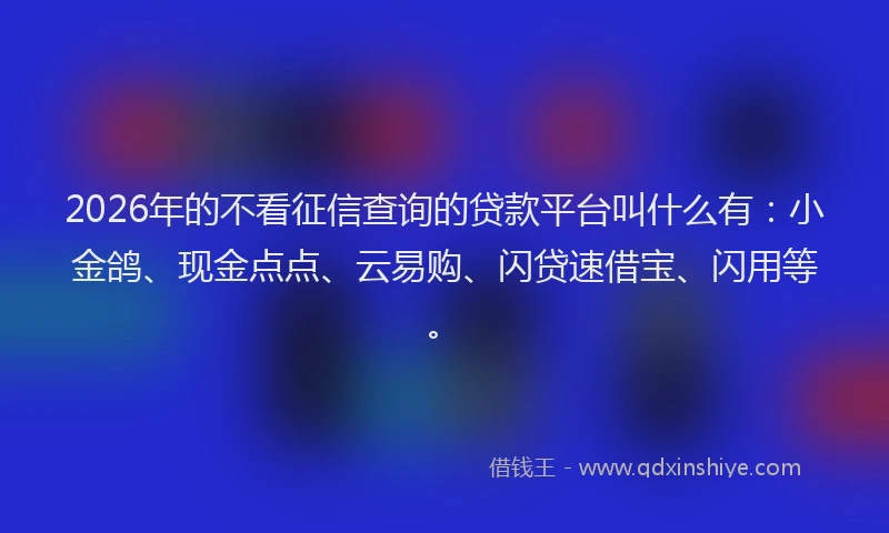 2026年的不看征信查询的贷款平台叫什么有：小金鸽、现金点点、云易购、闪贷速借宝、闪用等。