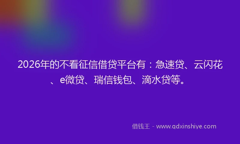 2026年的不看征信借贷平台有：急速贷、云闪花、e微贷、瑞信钱包、滴水贷等。