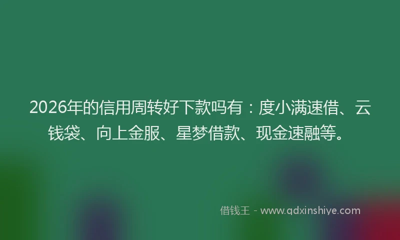 2026年的信用周转好下款吗有：度小满速借、云钱袋、向上金服、星梦借款、现金速融等。