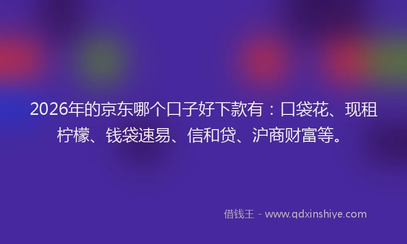 2026年的京东哪个口子好下款有：口袋花、现租柠檬、钱袋速易、信和贷、沪商财富等。