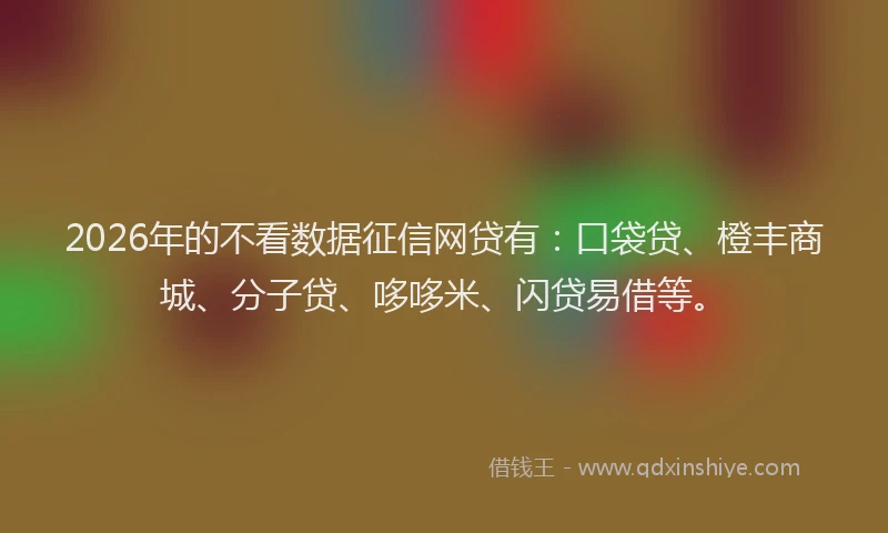 2026年的不看数据征信网贷有：口袋贷、橙丰商城、分子贷、哆哆米、闪贷易借等。